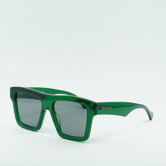 Gucci GG0962S 010 Sunglasses Green Square Frame, Grey Lenses - Picture 1 of 11